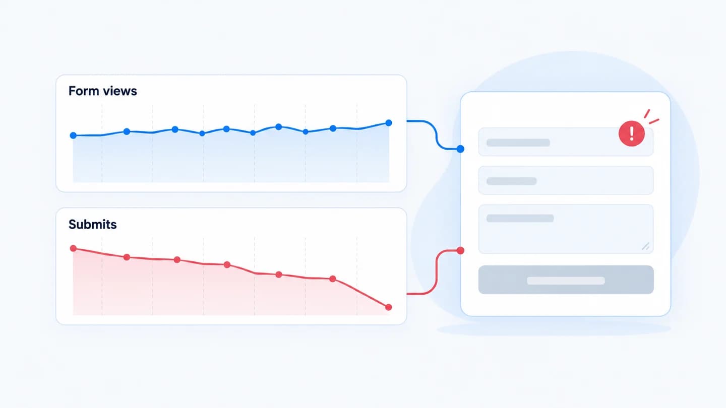 Form views stay steady while submissions fall at the form.