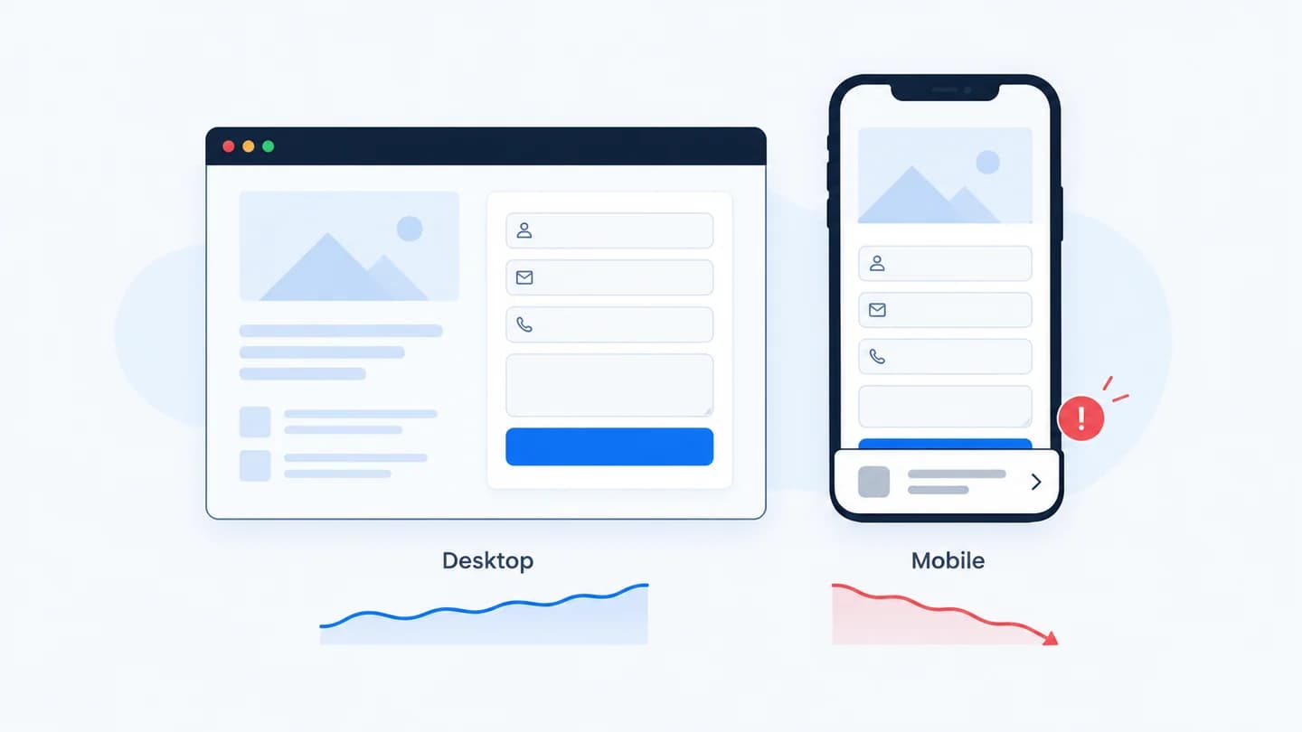 A sticky bar hides a mobile submit button while the desktop form remains usable.