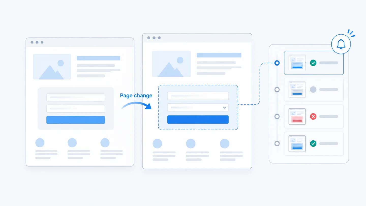 A changed form block is recorded on a landing-page change timeline.