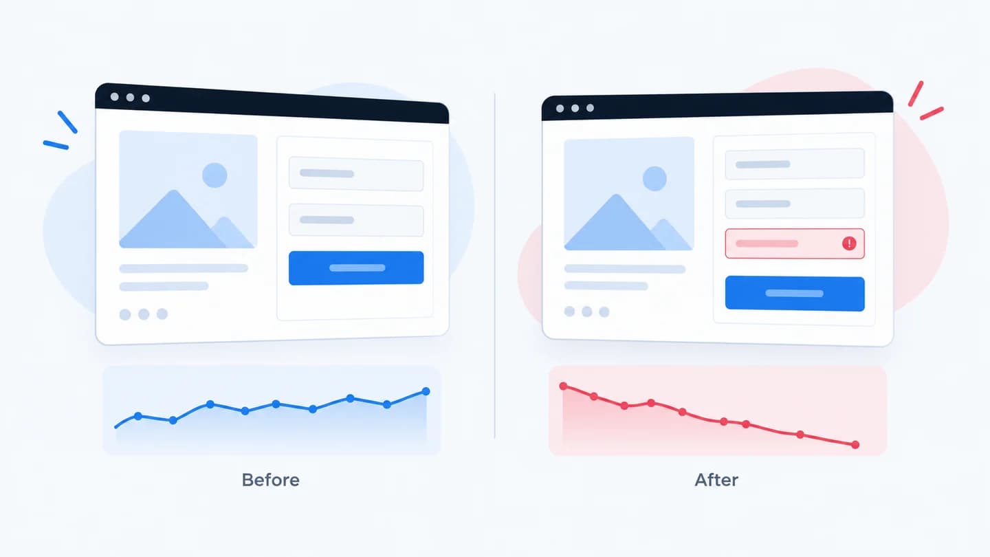 A small form change on a landing page accompanies a lower conversion rate.